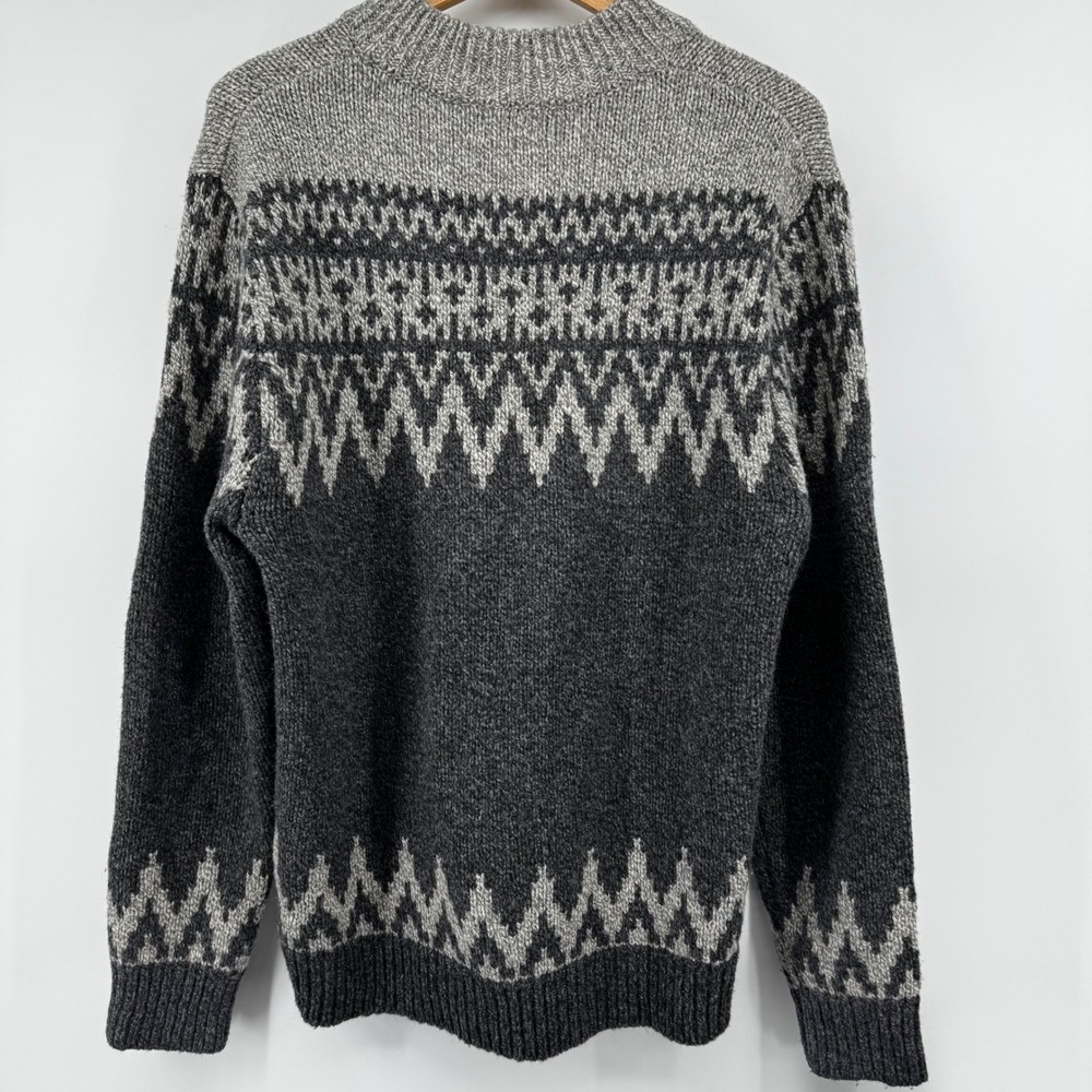 LL Bean Mens 100% Lambswool Fair Isle Henley Sweater Gray Sz M Nordic Heritage - Picture 5 of 8